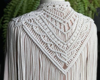 Handmade Macrame Shawl | Boho Fringe Cape | Festival Poncho | Bridal Cover Up | Cotton Macrame Wrap | Bohemian Wedding Accessory