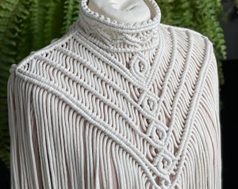 Reversible Macrame Shawl | Boho Fringe Cape | Handmade Festival Poncho | Bridal Cover Up | Bohemian Macrame Wrap | Wedding Shawl