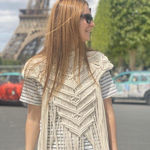 Paris Style Macrame Cape with Fringe | Ecru Festival Shoulder Wrap | Boho Handmade Elven Shawl | Lightweight Summer Capelet
