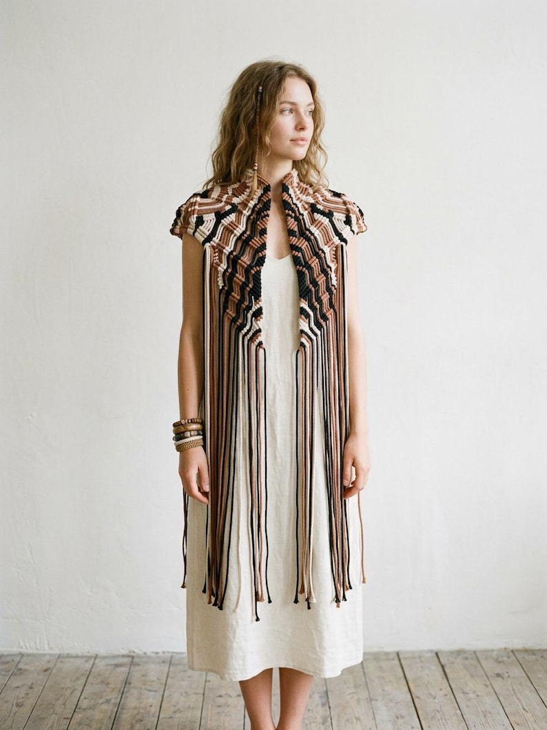 Tri-color Macrame Capelet, Geometric Fringe Shrug, Fall Statement ...