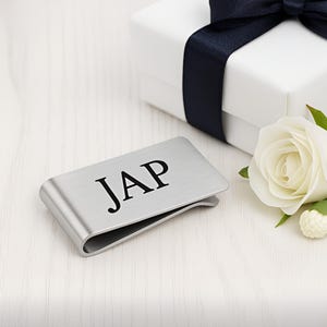 Personalized Silver Money Clip with Initials – Custom Engraved Stainless Steel Clip – Groomsmen Gift, Father’s Day, Wedding Favor