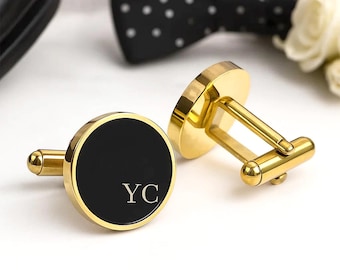 Engraved Gold Cufflinks – Custom Initials – Groomsmen Proposal Gift – Personalized Wedding Cufflinks – Best Man Gift – Groom Accessory
