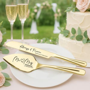 Champagne Wedding Cake Cutting Set – Personalized Knife Server – Engraved Names  Date  Elegant Wedding Gift Bride Groom Keepsake