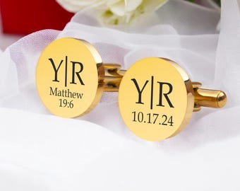 Gold Cufflinks - Custom Cuff Links for Groom - Personalized Wedding Cufflink - Day of Wedding Gifts for Groom - Husband Cuff Links