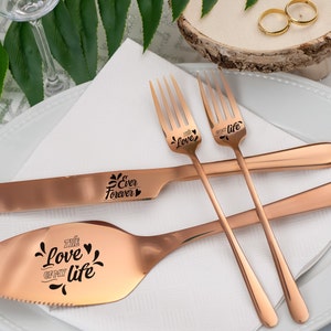 Wedding cake server - Cake cutting set Custom wedding gift Personalized forks Engraved cake server