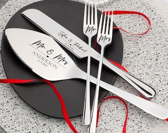 Engraved Wedding Cake Cutting Set - Custom Names, Several Finishes