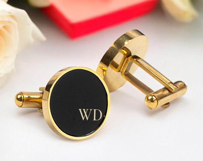 Engraved Gold Cufflinks Set - Wedding Groom and Groomsmen Accessories