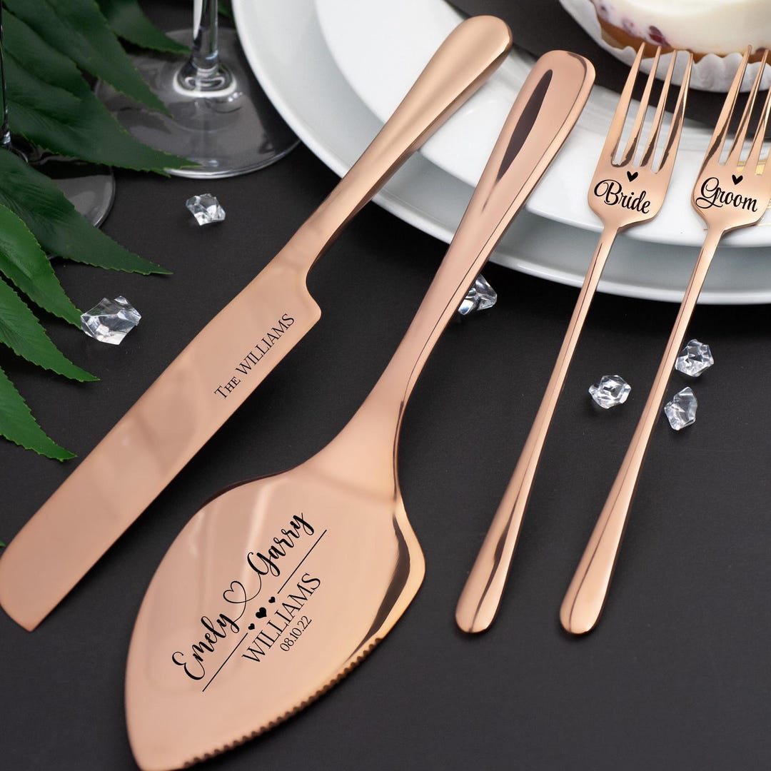 Rose Gold Wedding Cake Knife &amp; Server Set – Elegant Cake Cutters for ...