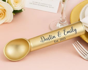Personalized Gold Ice Cream Scoop Wedding Favor for Guests Custom Engraved Spoon with Names Date Unique Thank You Gift for Wedding Party