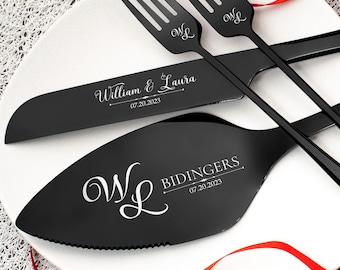 Wedding Cake Cutting Set & Forks, Personalized Cake Cutter Serving Set, Engraved Cake Server Stylish Gift Packaging Wedding decor