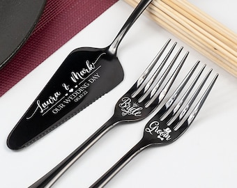 Wedding Cake Cutting Set: Personalized Engraved Forks - Rose Gold or Silver
