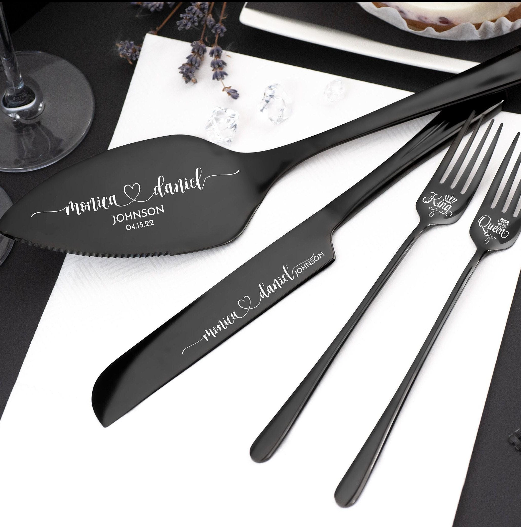 Cake cutting set  - Personalized wedding cake cutter with forks Engraved Cake Server Bridal shower gift