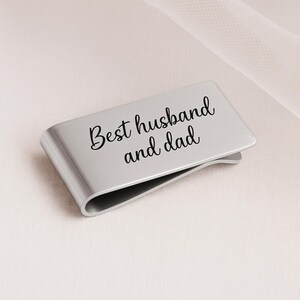 Best Husband and Dad Money Clip – Engraved Silver Money Clip – Gift for Husband, Father’s Day Gift, Custom Stainless Steel Wallet Clip