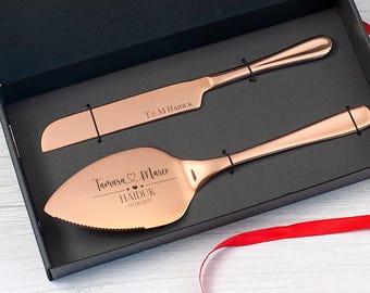 Wedding Cake Knife and Server Set - Custom Engraved Cake Cutting Set - Ideal for Wedding Celebrations and Anniversaries
