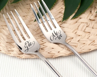 Personalized Wedding Day Fork Set - Monogrammed - Name & Date Engraved cake server - Keepsake Gift Box Wedding Silverware Wedding Cake Knife