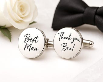Best Man Cufflinks – Engraved Wedding Gift – Thank You Bro Cufflinks – Groomsmen Gift – Personalized Cufflinks for Best Friend or Brother