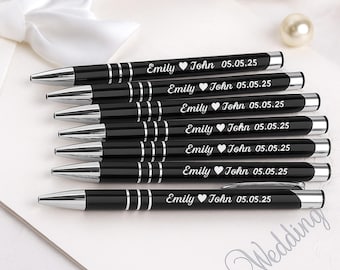 Wedding Favor Pens: Custom Engraved Black or Colored - Names & Date
