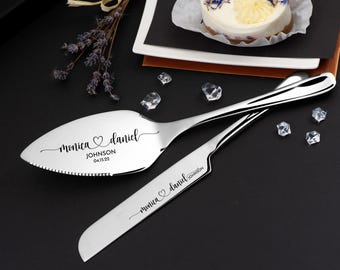 Wedding Cake knife - Cake Cutting Set Server Engraved cake server Keepsake gift Silver wedding server set