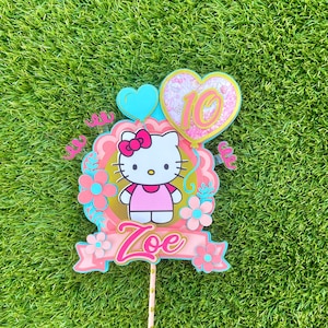 Kitty cake topper, Personalized kitty and friends cake topper, Kitty decor, Kitty Birthday theme