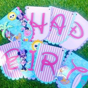 Minnie & Daisy pool party banner, Minnie birthday beach banner, Minnie and Daisy birthday decor, Minnie summer birthday party