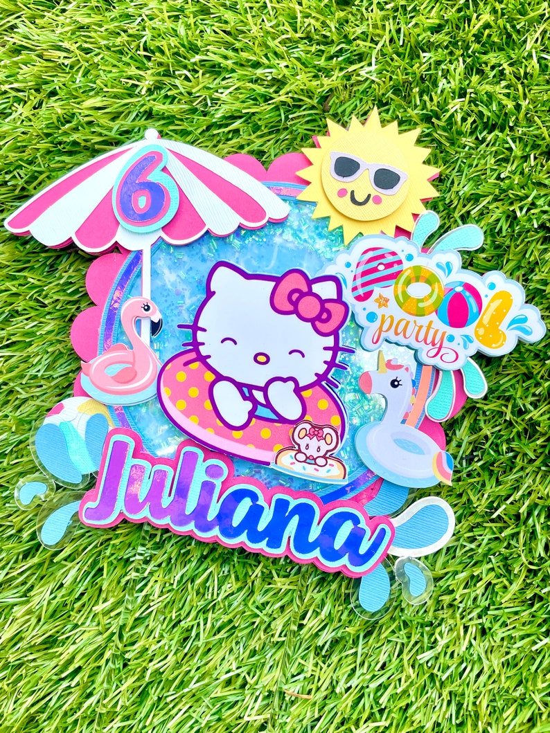 Kitty Cake Topper, Hello Cake Topper, Kitty Pool Party Decor, Kitty