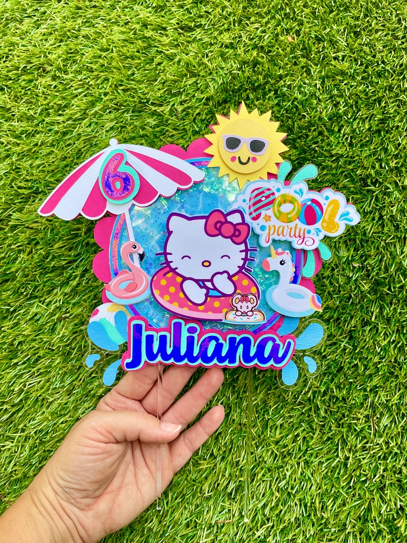 Kitty Cake Topper Hello Cake Topper Kitty Pool Party Decor Etsy
