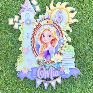 Adorno para tarta de Rapunzel personalizado, adorno para tarta de Enredados, adorno para tarta de cumpleaños de Enredados, adorno para tarta de princesa, decoración de cumpleaños de Enredados