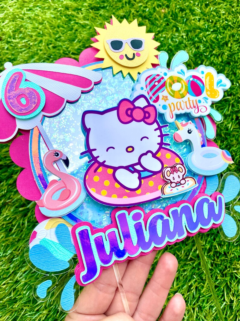 Kitty Cake Topper, Hello Cake Topper, Kitty Pool Party Decor, Kitty
