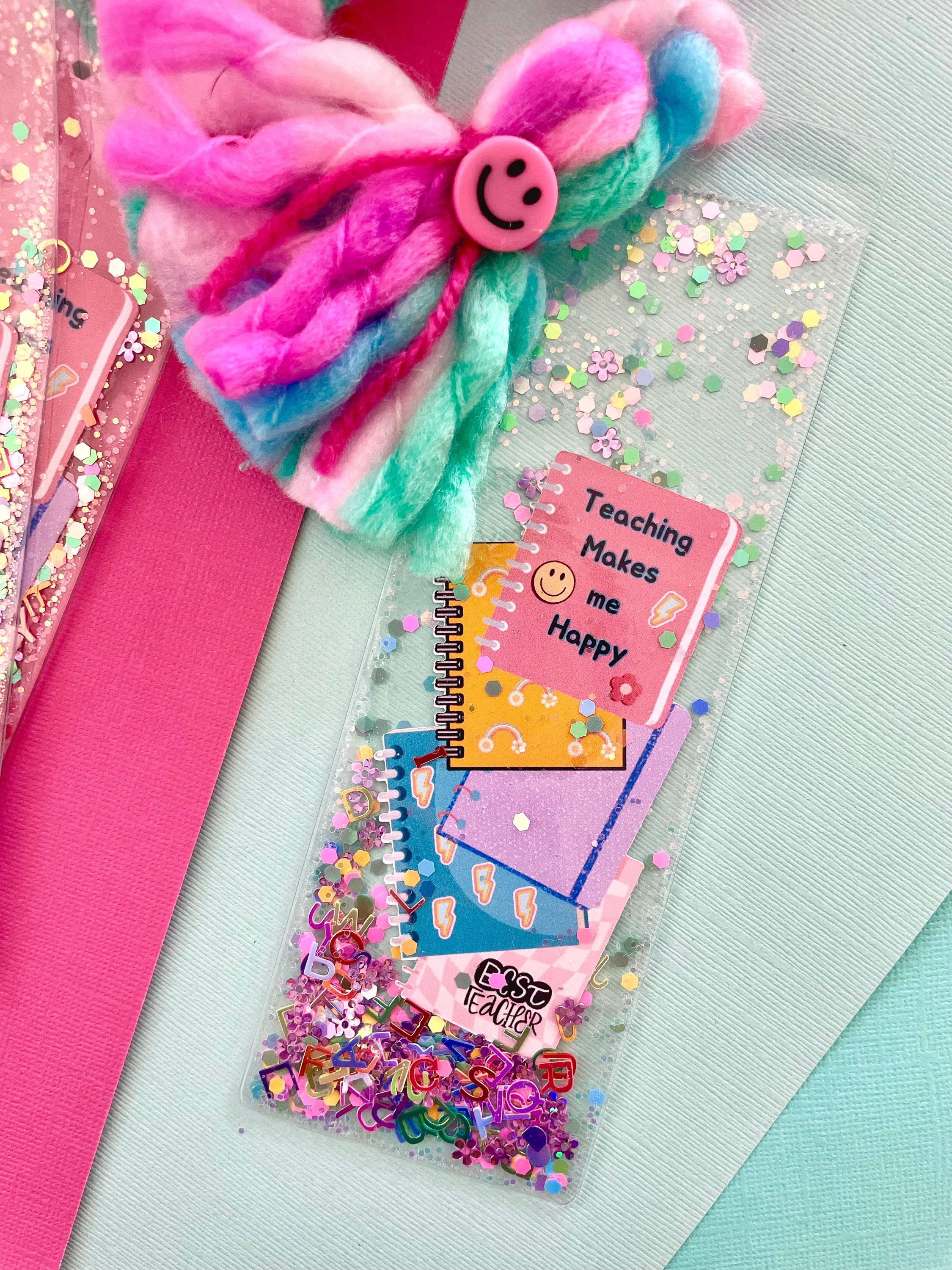 Teacher glitter bookmarks, Teacher gifts, Personalized confetti bookmarks, Book Accessories, Book lover gifts. Teacher appreciation gifts.