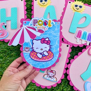 Kitty banner, Hello birthday banner, Kitty pool party decor, kitty birthday party, kitty pool party,