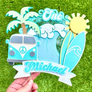 Beach cake topper, Surf cake topper, Summer cake topper, VW cake topper, Beach Birthday theme, Surf Birthday decor, Beach party decor