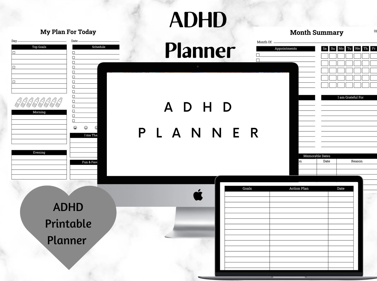 ADHD Printable Planner for Organisation and Productivity. Minimalist ...
