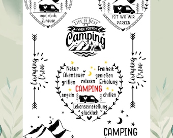 Rub Ons I Wasserschiebefolie Camping, A5, Transfer Sticker, z.B. f. Raysin / Keraflott