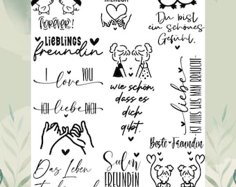 Rub Ons I Wasserschiebefolie Liebe Freundschaft, A5, Transfer Sticker, z.B. f. Raysin / Keraflott