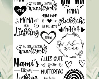 Rub Ons I Rub-On Mama Muttertag, A5, Transfer Sticker, z.B. f. Raysin / Keraflott, Geschenk -weitere im Shop!