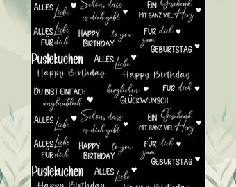 Rub Ons I Rub-On Geburtstag A4, Transfer Sticker, z.B. f. Raysin / Keraflott, Geschenk -weitere im Shop!