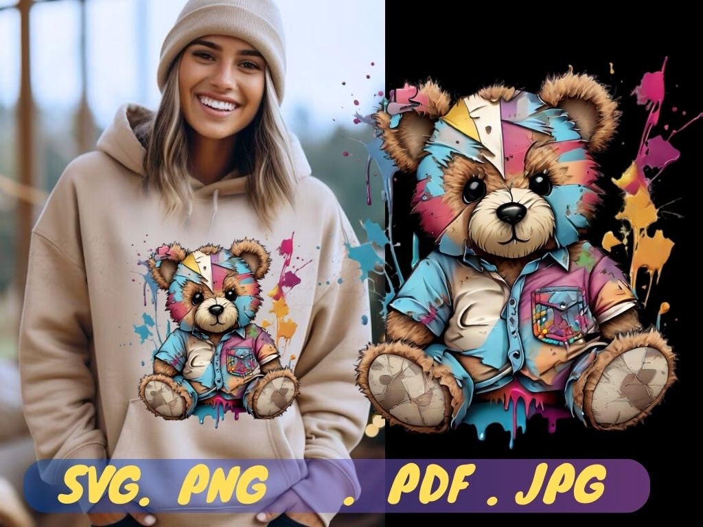 Tattered Teddy Bear Png for Colorful Sublimate Design. Png for Shirt ...