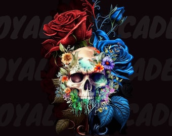 Tête de mort florale SVG, téléchargement de sublimation de tête de mort, tête de mort PNG, PNG rétro, hippie png, boho png, sublimation de tête de mort de fleur