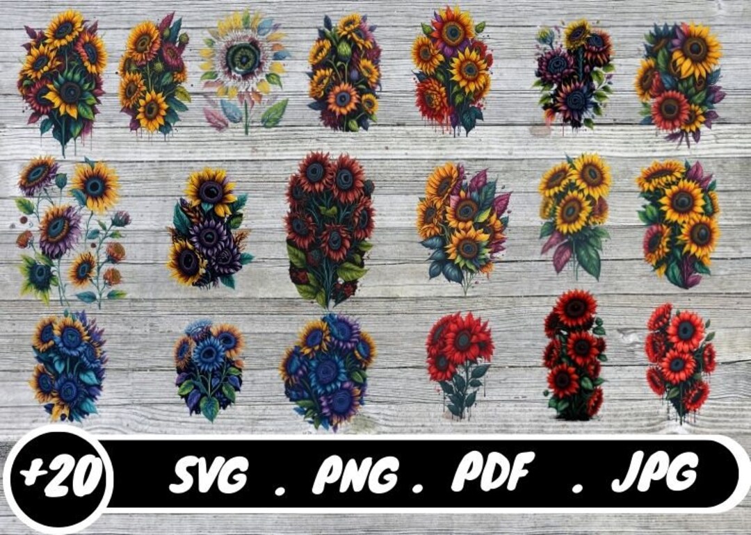 24 Sunflower SVG, Flower Svg, Digital Download, Clipart, Distressed ...