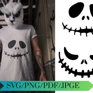 Skelet gezicht gesneden SVG-bestand | Skelet neus en mond afdrukbaar png-bestand | Digitale DOWNLOAD