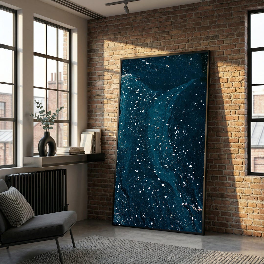 Abstract Cosmic Night Sky Canvas, Dark Blue Starry Wall Art, Galaxy ...