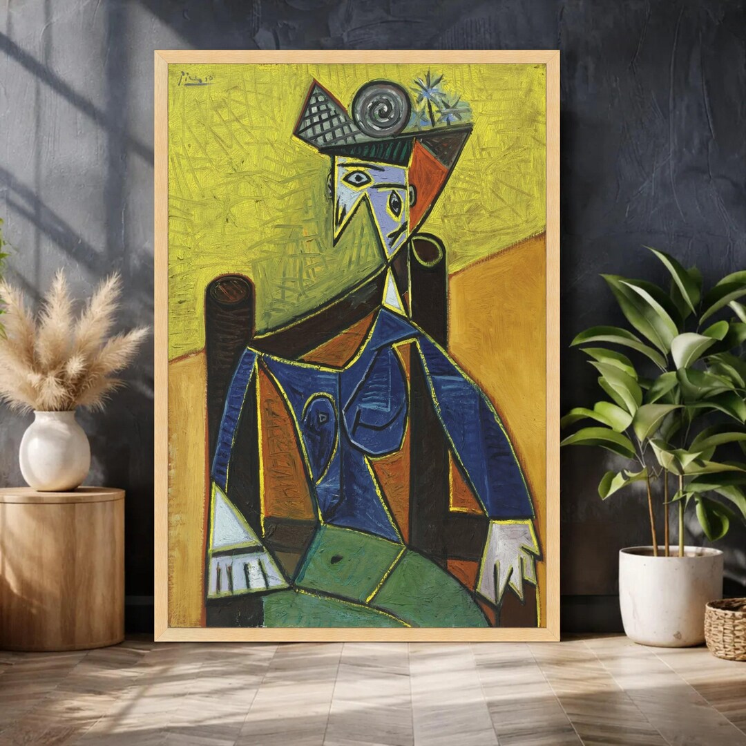Abstract Cubist Portrait Canvas Wall Art, Colorful Geometric Figure ...
