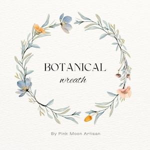 Watercolor Botanical Wreath | Wreath Clipart | Wedding Clipart | Leaves & Flowers | Foliage Wreath PNG | Clipart with Transparent Background