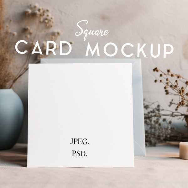 Square Card Mockup | Boho Stationery Mockup | Wedding Invitation Mockup | 5x5 Card Mockup | Square Invite Photoshop Mock | PSD Smart Object