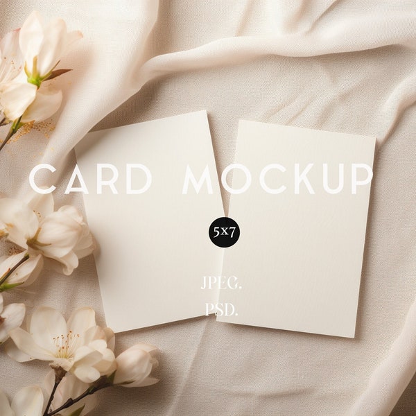 5x7 Card Mockup | Two Cards Mockup | Boho Stationery Mockup | Wedding Invitation Mockup | 5x7 Photoshop Card Mockup | PSD JPEG Smart Object