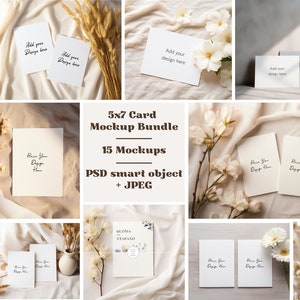 15 x Boho Card Mockup Bundle | 5x7 Mockup Bundle PSD | Simple Greeting Card Mockup Set | Wedding Invitation Mockup | 5x7 Photoshop Mock JPEG