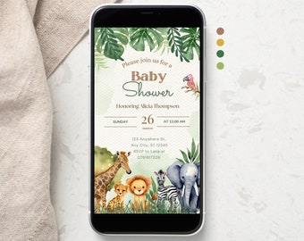 Safari Baby Shower Mobile Invitation | Animated Baby Shower Evite | Text Message Invite | Jungle Editable Digital Download, Movie Template