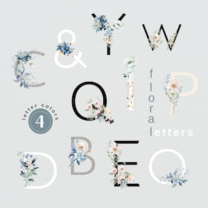 Alfabeto floral | Alfabeto floral de acuarela | 4 colores | Iniciales florales | Letras florales | Letras de flores | Imágenes Prediseñadas del alfabeto ? Flores PNG