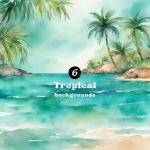 6 Tropical Beach Backgrounds | Beach Landscapes Watercolor Clipart | Sea Clipart | Beach Holiday | Digital Background | Tropical Summer Set