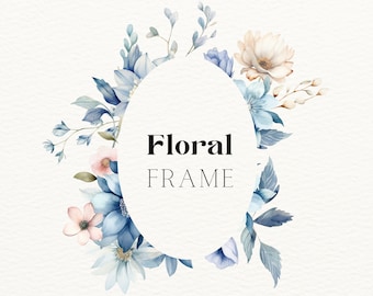 Watercolor Floral Frame | Frame Clipart | Wedding Frame Clipart | Pink & Blue Flowers PNG | Floral Clipart | PNG with Transparent Background
